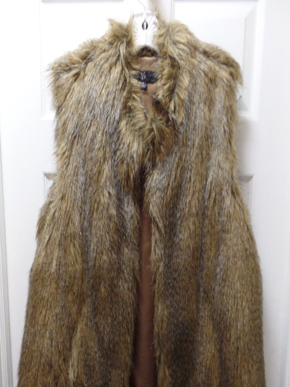 EUC | Rachel Zoe LUXE | QVC | Faux Fur Vest XL 18 20 | Brown Tan Multi | Pockets